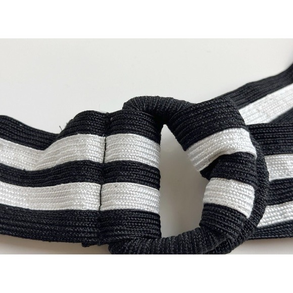 Black White Striped Elastic Cinch Waist Belt Round Buckle Nautical Chic 47-60 main image 8